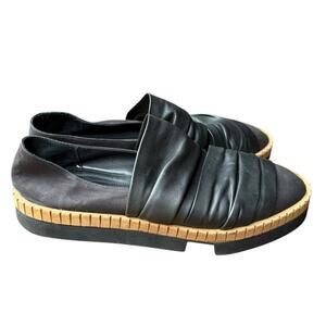 Dusica Kotur Sacks Black Mixed Leather Suede Platform Slip on Flat - 8.5